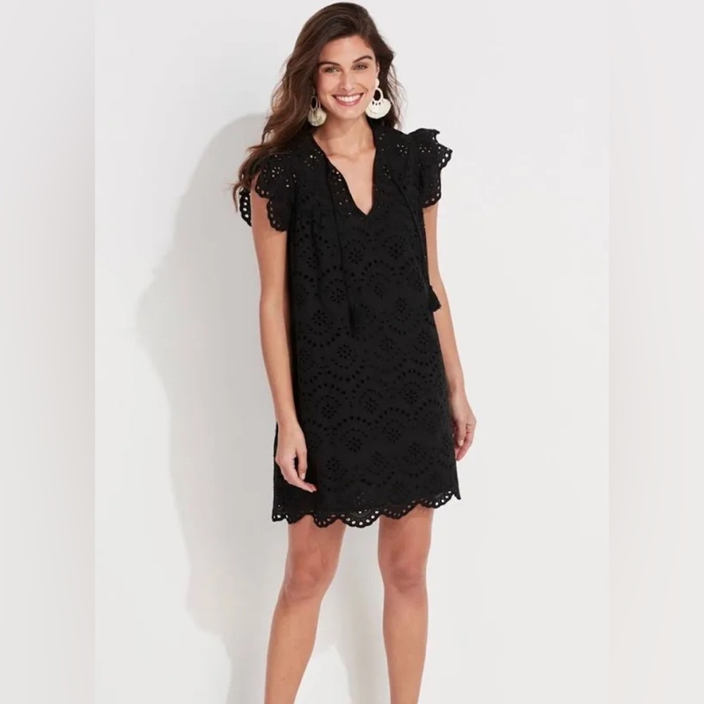 Vineyard Vines black eyelet flutter sleeve dress
